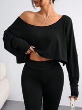 Womens Off Shoulder Long Sleeve Crop Tops